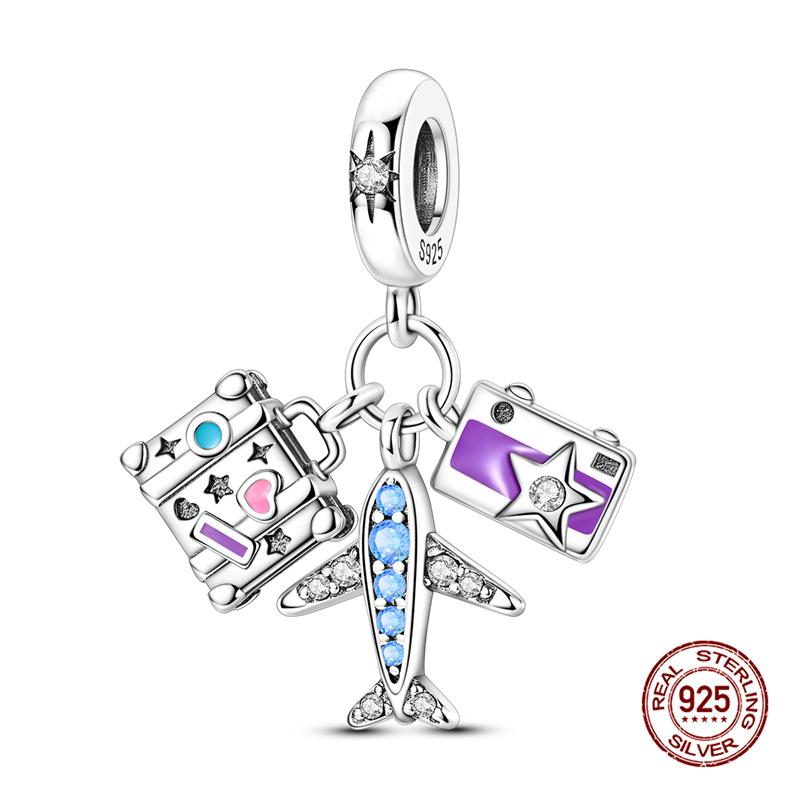 925 Silver Airplane Travel Luggage Charms Bead Fit 3mm Bracelet Womens DIY Jewelry Gifts Charms