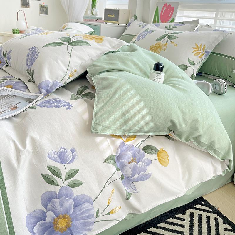 Thickened Skin-friendly Cotton Sheets Four-piece Quilt Cover Twill Sheets Cartoon Dormitory Three-piece Set