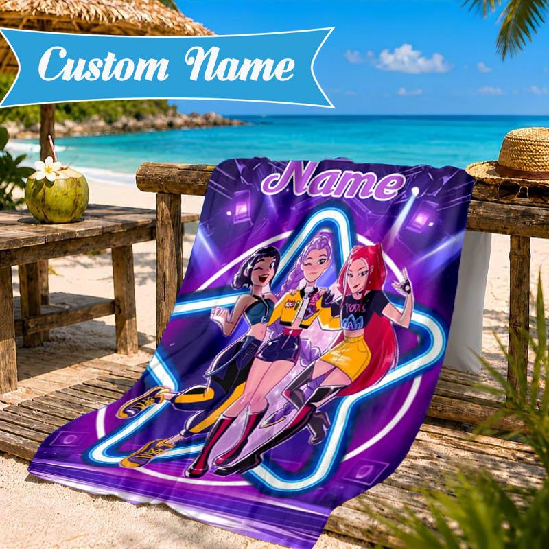 Custom Name KPop Cartoon Beach Towel Microfiber Beach Towel, Lightweight and Quick-Dry, for Summer Travel, Swimming Pool Gift