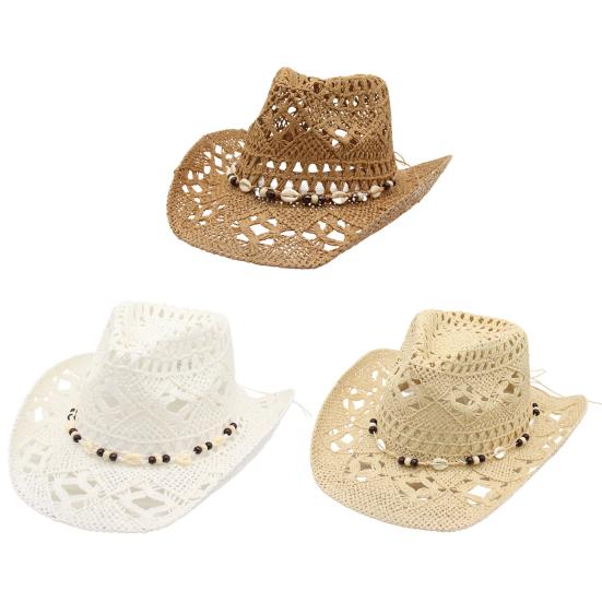 Соломенная ковбойская шляпа для мужчин женщин шляпа в западном стиле ковбойская шляпа с моделируемыми полями плетеная ажурная пляжная прибрежная шляпа от солнца