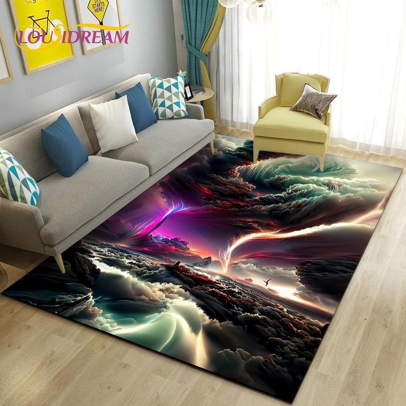 3D Dream Natural Tornado Cloud Area Rug,Carpet Rug for Living Bedroom Sofa Doormat Decoration,Children Play Non-slip Floor Mat