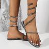 Летние сандалии-гладиаторы женские со стразами, змеиный шнурок вокруг щиколотки, свадебные туфли для вечеринки, женские сандалии на плоской подошве, женские сандалии