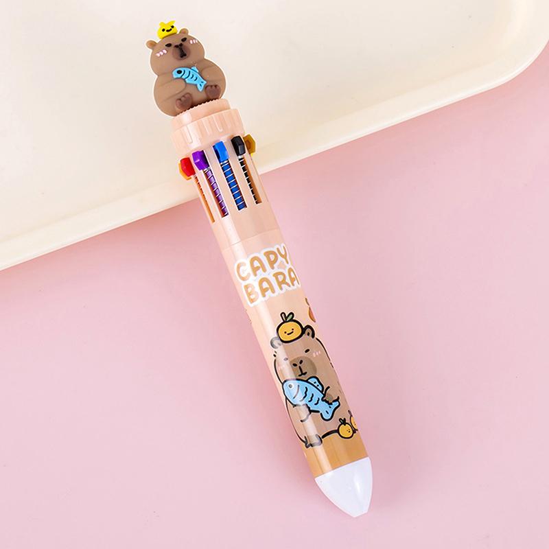 Creative Kawaii Capybara 10 Multicolored Pens Cute Cartoon Ballpoint Pen School Office Supplies Student Stationery Gifts