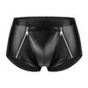 Men Sexy Double Zipper Underwear Elastic Mid-rise Hot Shorts Bulge Pouch Shorts Panties Smooth Matte Slim Fit Clubwear Underwear