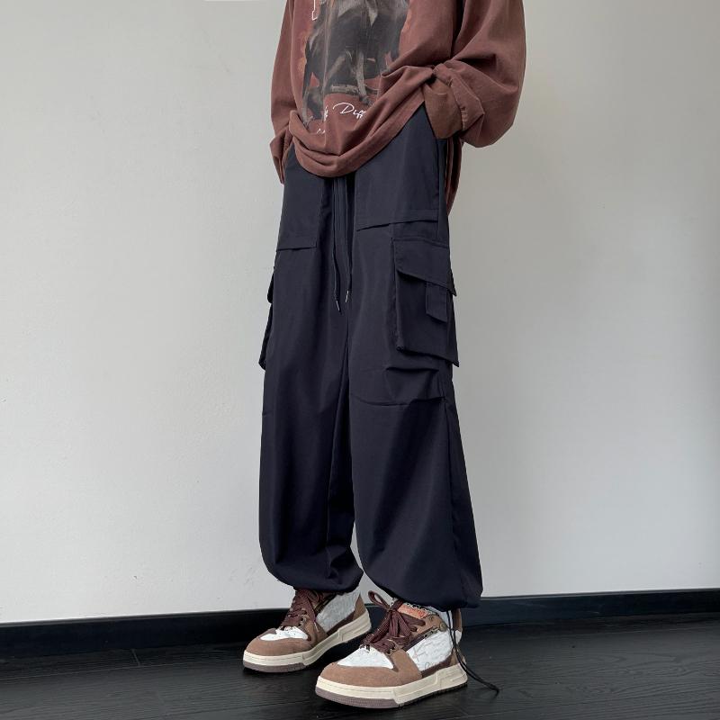 Уличная одежда 2024, весна-лето, повседневные мужские брюки, однотонные легкие брюки-карго в стиле Харадзюку, модные прямые мужские брюки