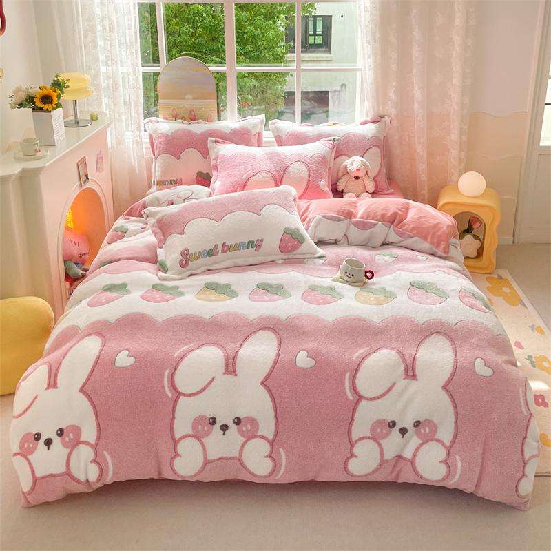 Pink Thick Fleece Flower Duvet Cover For Girls Winter Warm Flannel Quilt Cover 1Pc 150Cm Size Girls' Bedding Funda Nordica Cama