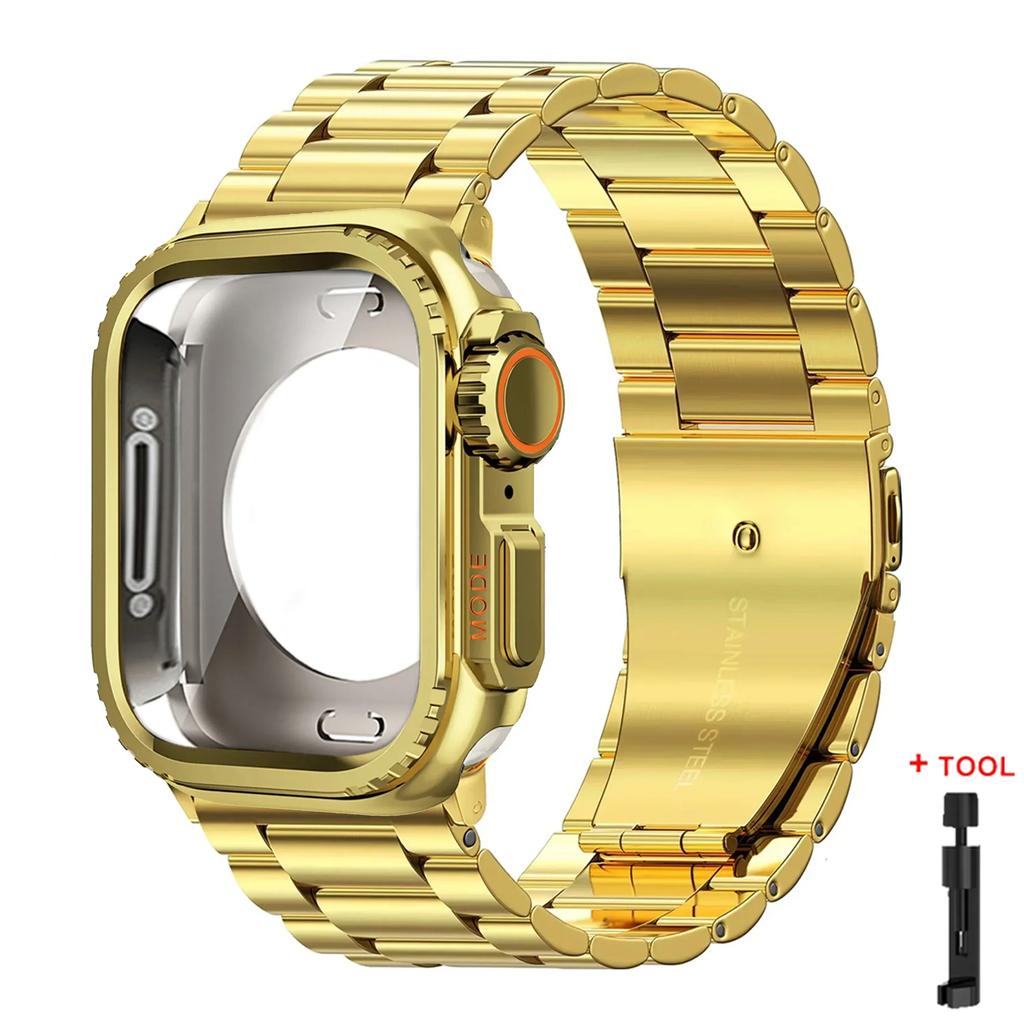 Чехол+Ремешок для Apple Watch Ultra 2 Ремешок 49мм 46мм 42мм 45мм 44мм Браслет из нержавеющей стали IWatch Серии 10 9 8 7 SE Металлический Чехол