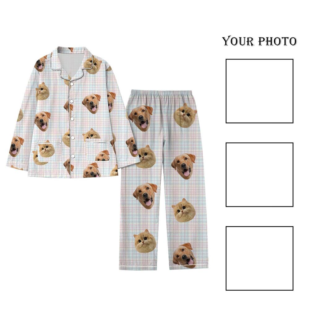 Персонализированные пижамы с лицами для мужчин и женщин, пижамы в подарок для семьи, мамы-кошки, мамы-собачки, индивидуальный рождественский комплект