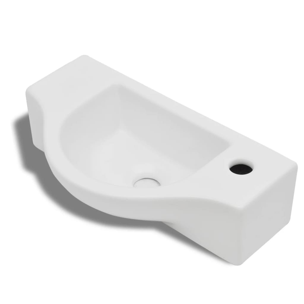 Ceramic wash basin with faucet hole white