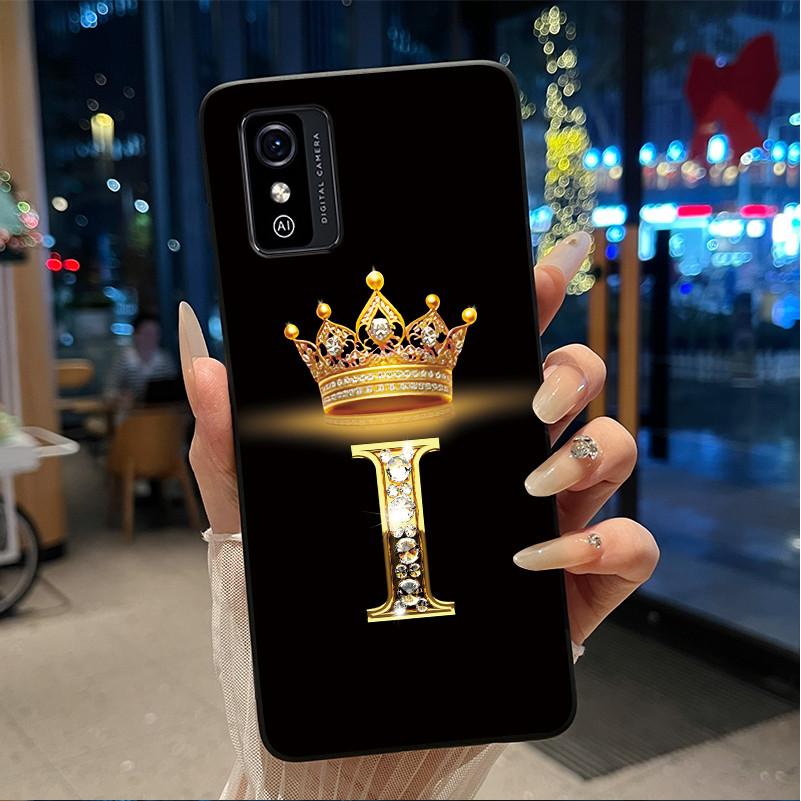 Shockproof  Phone Case For ZTE Blade L9 Silicone Black Soft Pretty A To Z Letter Glitter Crown Pattern Protective Back Case