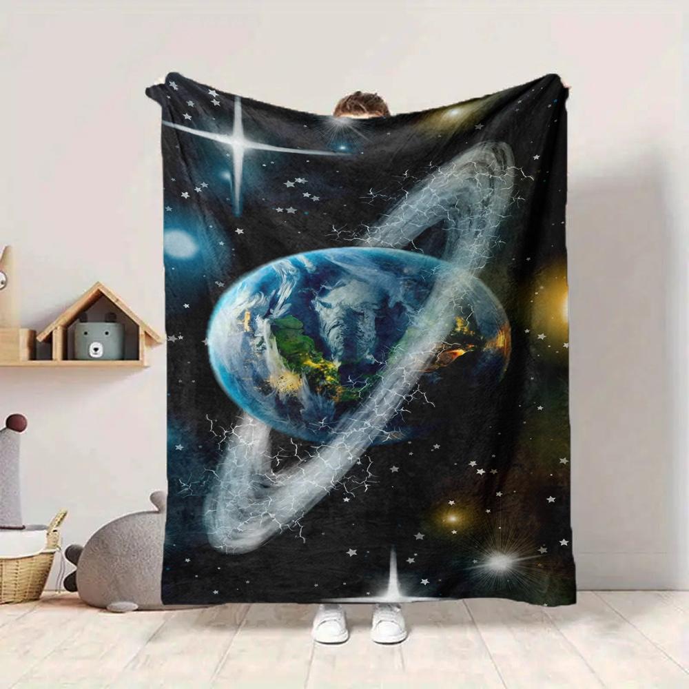 1Pc Earth Rings Space Blanket Soft And Comfortable Casual Warm Camping Travel Christmas Halloween Xmas Gift M928584