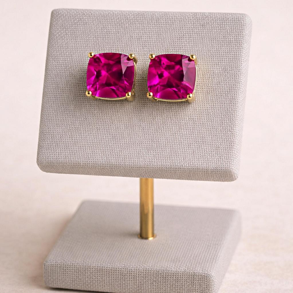 Серьги-пусеты с розовым турмалином, огранка «кушон», из цельного стерлингового серебра 925 пробы, минималистичные, простые, на каждый день