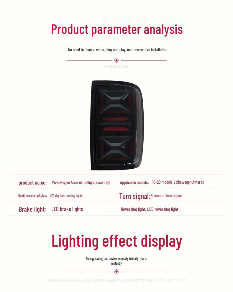LED Sequential Turn Signal Taillight for 2008-2020 Volkswagen Amarok Pickup