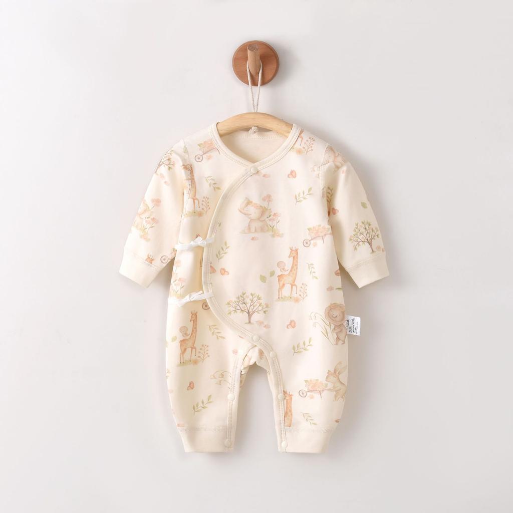 Cotton Baby Romper Long Sleeve Lap Shoulder Design Cross Front Ties Soft Comfortable Newborn Clothes Class A Safety