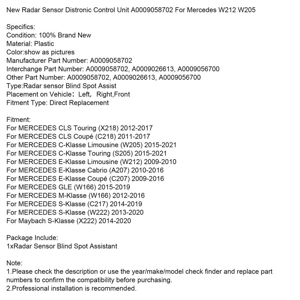 Новый радарный датчик блок управления Distronic A0009058702 для Mercedes W212 W205