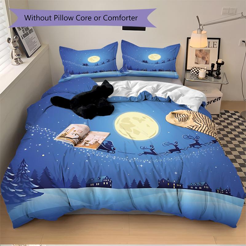 3Pcs Santa Claus Moonlit Village Bedding Sets For All Sizes New 3D Printed Bed Cover Comforter Duvet Cover Pillowcase Bedroom Decoration