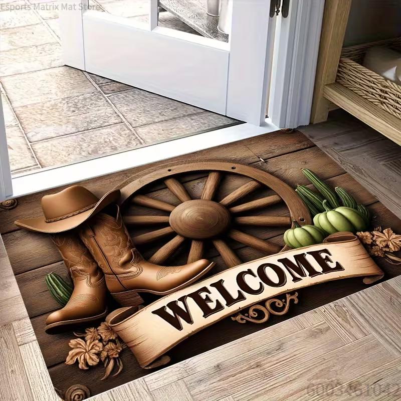 Западный коврик для входной двери с надписью Welcome, нескользящий, машинной стирки, для гостиной, спальни, ванной комнаты, кухни и прачечной