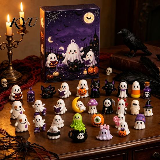 Hanging Halloween Decorations Advent Calendar 2026, 24 Days Countdown with 2D Flat Ghost Character Collection Acrylic Mini Figures, Collectible