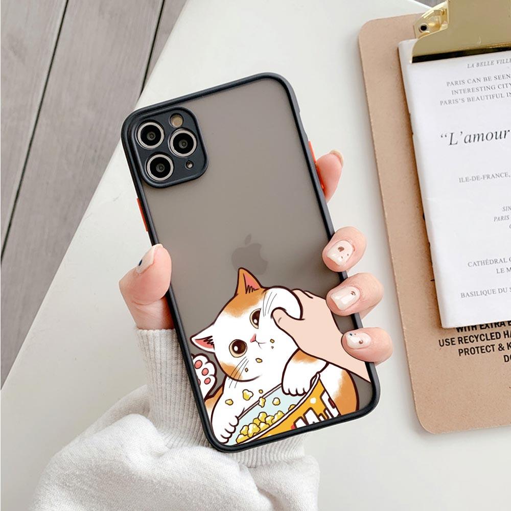 Противоударный матовый чехол для телефона с изображением животных для Iphone 11 12 13 Pro Max Mini 7 Plus XR XS, чехол с милым защемлением лица, есть закуски, кошка, косплей