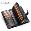 CONTACT'S Genuine Leather Men Long Wallet Phone Bag Zipper Coin Pocket Purse Male Clutch Wallet