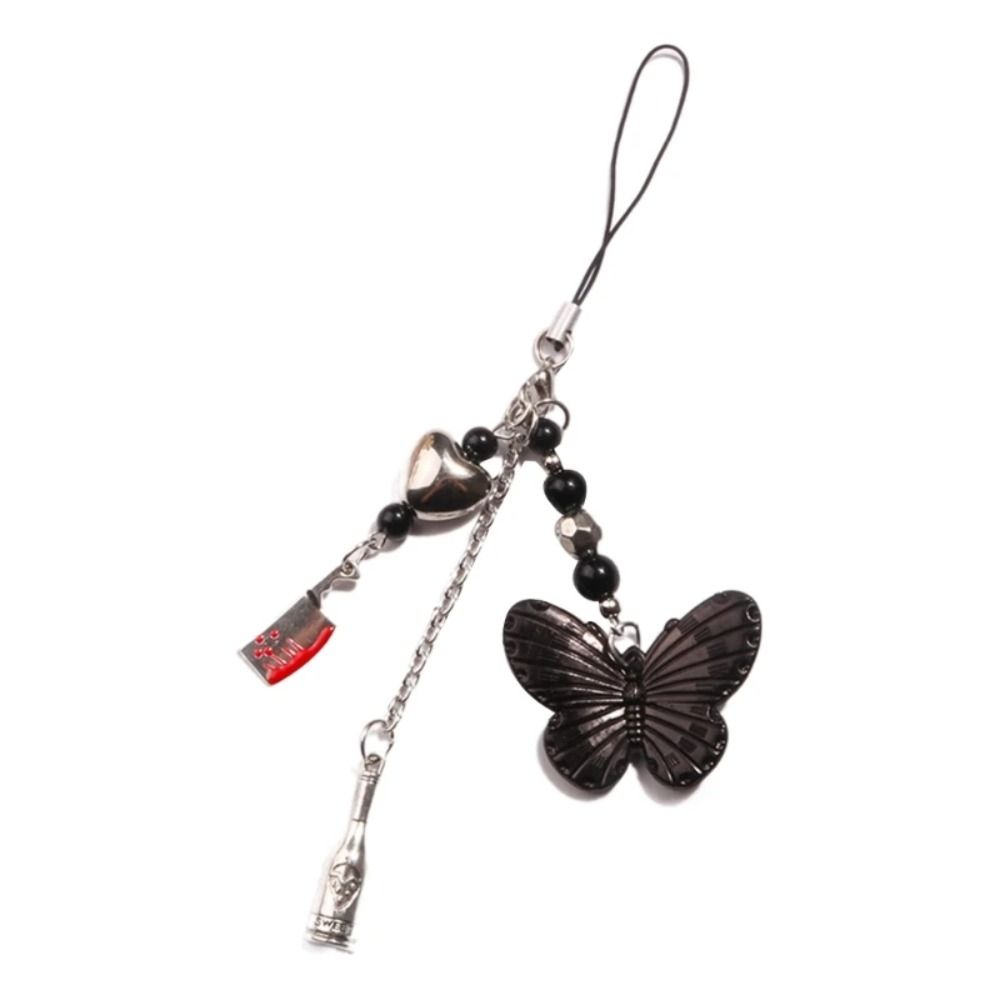 Black Butterfly Y2K Phone Strap Gothic Style Mobile Keychain Lanyard  Women Girls