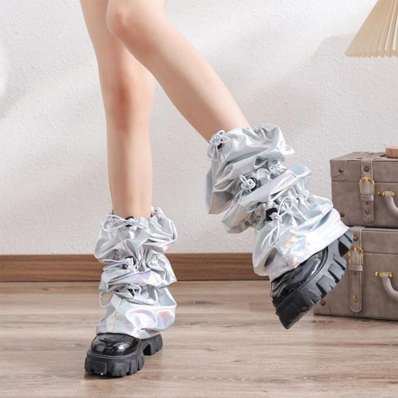 Japanese Women Sweet Girl Leg Warmer Long Socks Harajuku Punk Drawstring Holographic Leg Cover with Adjustable Length
