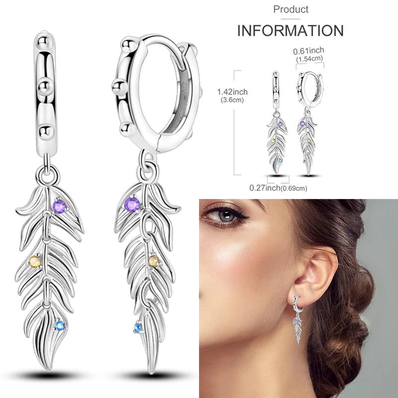 925 Silver Love Feather Moon Star Heart Earrings for Women Girls Charms Hoop Stud Jewelry Gifts