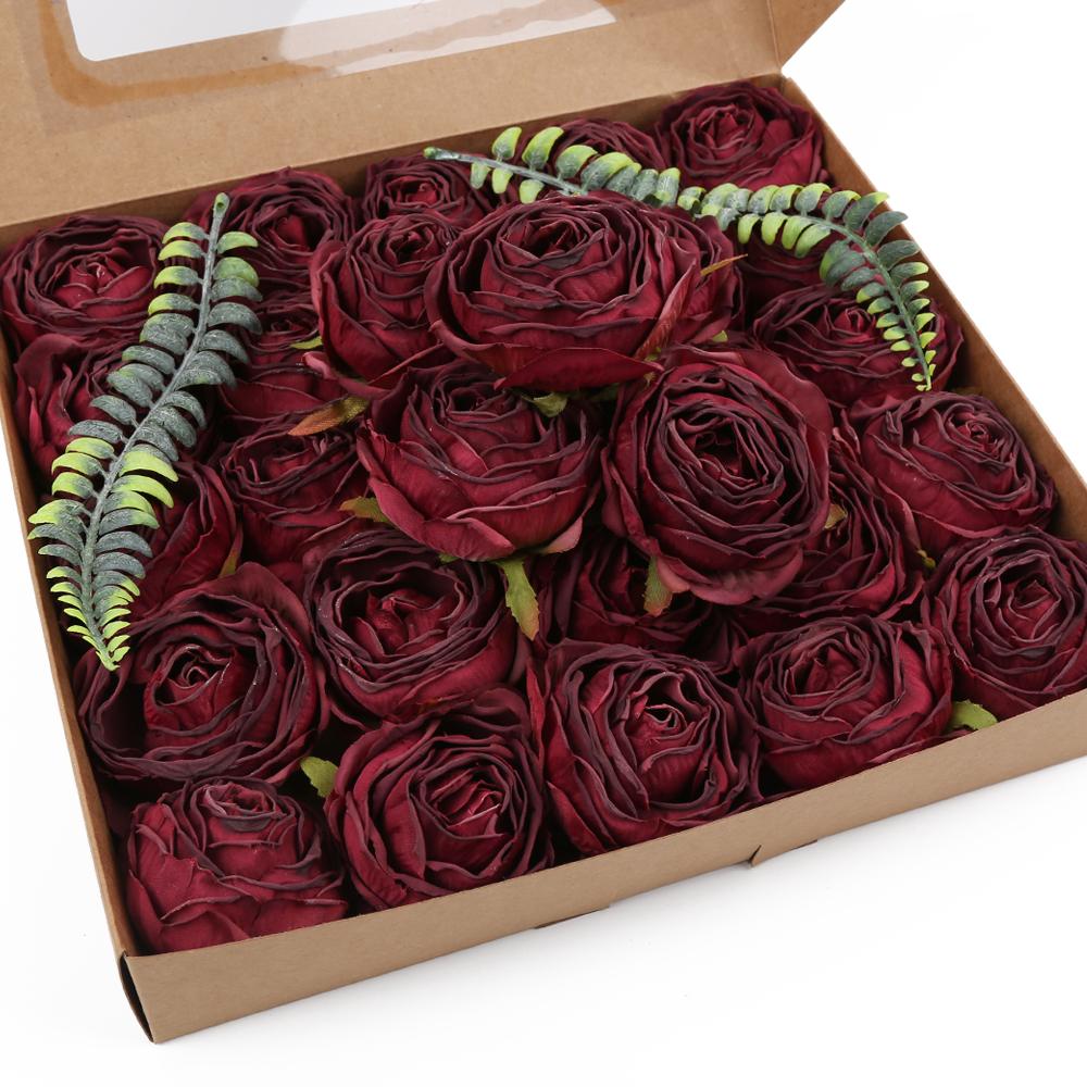 25 Pieces White Rose Artificial Flower Head Vintage Dried Flower Artificial Rose Head Silk Fake Rose for Wedding Centerpiece Decoration