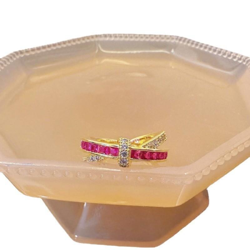 Привлекательное геометрическое кольцо с розовым бриллиантом для женщин, регулируемый модный и стильный аксессуар