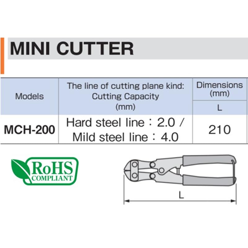 Tone Mini Cutter Total Length 210mm MCH-200 Black,