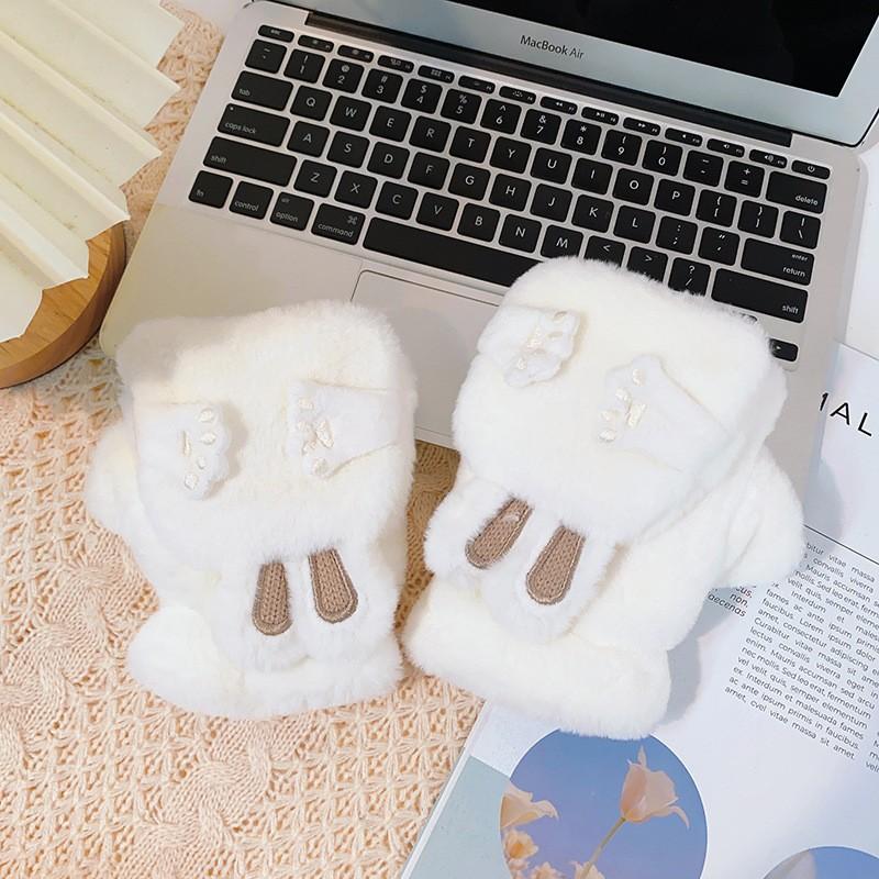 Зимние утепленные и утолщенные теплые перчатки женские, закрывающие лицо, щурящиеся кроличьи уши, милые плюшевые перчатки с застежкой-молнией, студенческие перчатки
