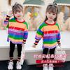 Girls Spring Autumn Rainbow 2 Piece Set Fashionable Casual Outfit For Little Kids Trendy Clothing