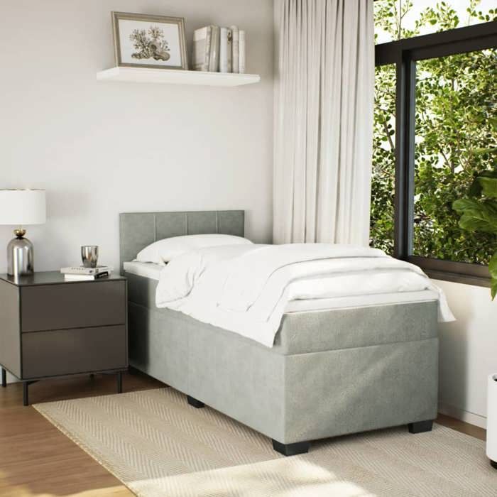 Maison Exclusive - Sommier à lattes de lit et matelas Gris clair 90x190 cm Velours