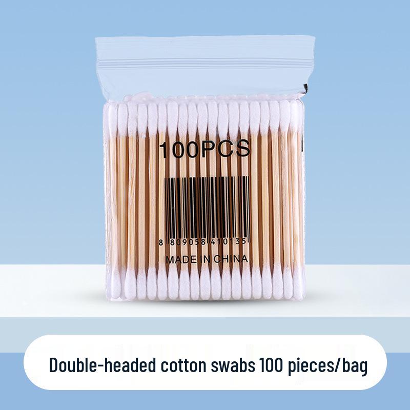 Dual-Head Cotton Swabs: 100pcs Wooden Stick Makeup & Ear Cleaning Swabs with Pointed & Round Heads