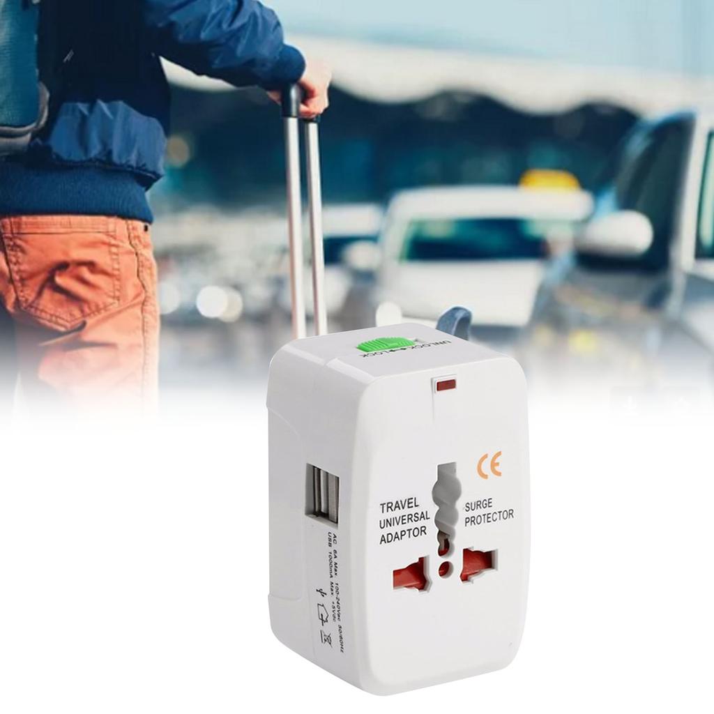 Универсальный дорожный адаптер 1500 Вт с 2 USB-портами, безопасный для детей, многофункциональный международный адаптер вилок