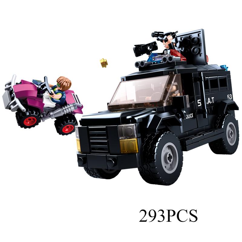 Полицейская машина, самолет, лодка, внедорожник, автомобильная станция, боевое оружие, набор для атаки, модель, строительные блоки, игрушки, кирпичи, подарки для детей