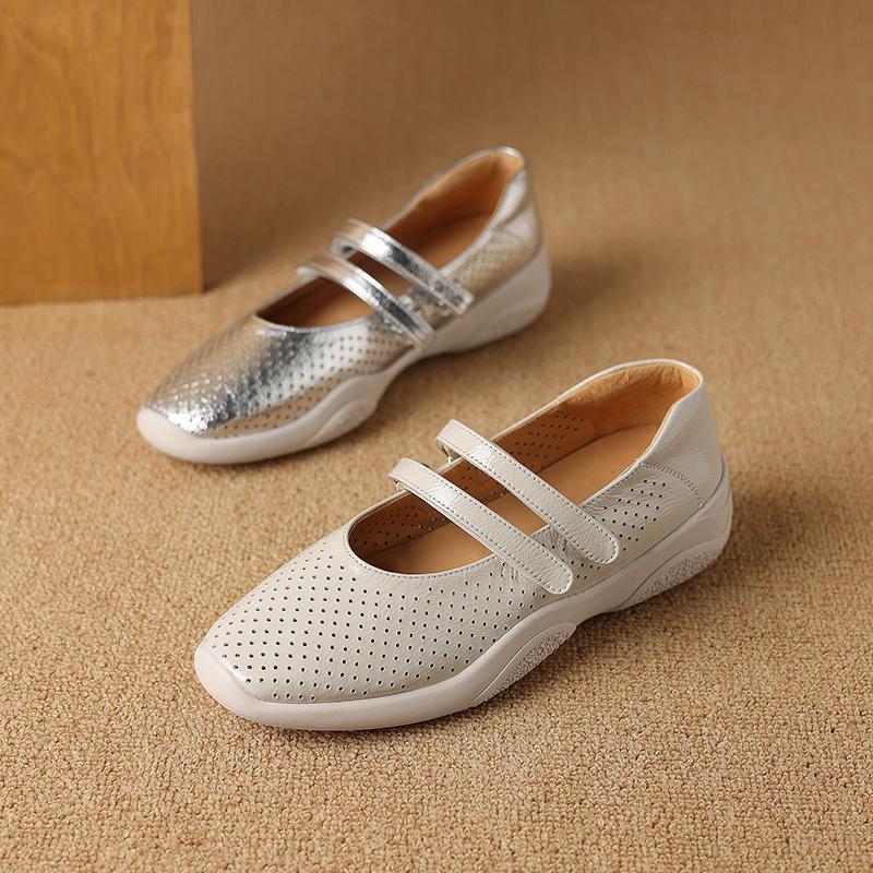 Krazing Pot Туфли-лодочки из овчины весна-лето размер 41 на толстом низком каблуке с круглым носком и полым украшением, дышащие, с липучкой