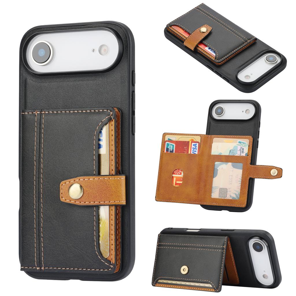 For iPhone Air Case Calf Texture Card Holder PU Leather+TPU Kicsktand Phone Cover