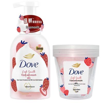 Набор для душа Dove «Сладкая клубника и овсяное молоко» (пена и скраб)