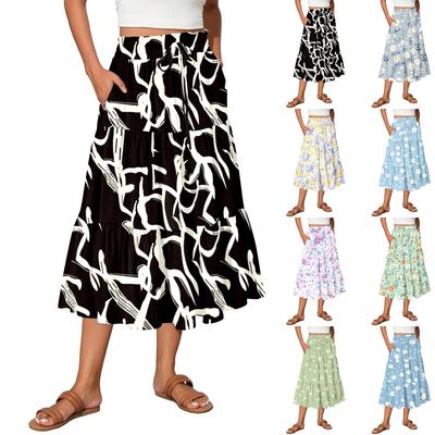 Женские струящиеся расклешенные юбки-макси с оборками и эластичным поясом, элегантные многослойные длинные юбки в стиле бохо