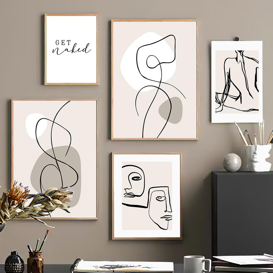 Линия любви нарисовала тело, лицо, современное настенное искусство, холст, живопись, абстрактные постеры на скандинавскую тему и принты, настенные панно для декора гостиной