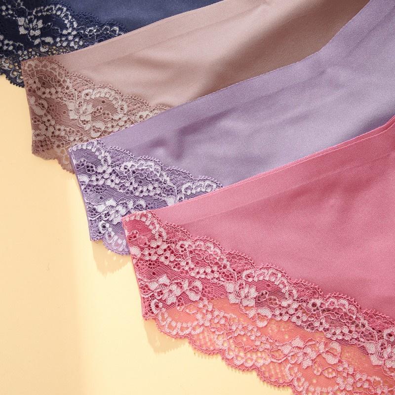 FINETOO Seamless Panty Lace Sexy Comfortable Briefs for Woman Low-waist Ice Silk Panties for Girl