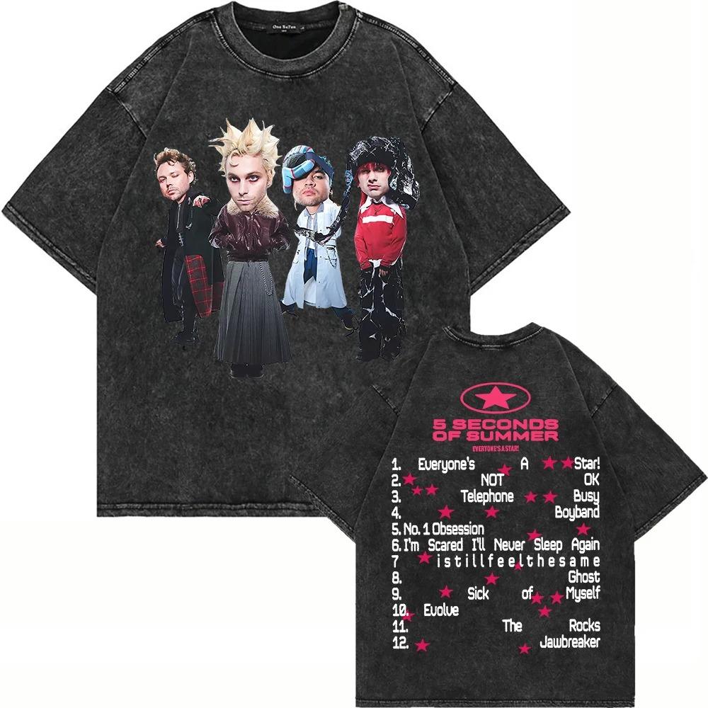 Washed Oversized Tshirt Seconds of Summer Everyones A Star World Tour T Shirt Men Women Streetwear Loose Acid Wash Clothing