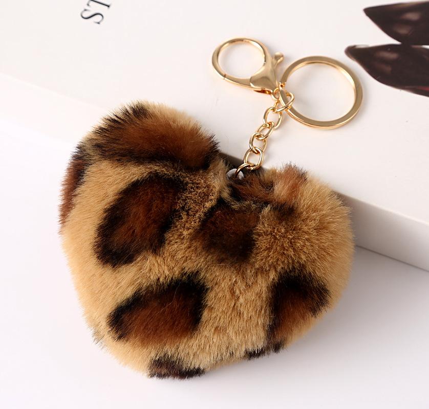 Furry Leopard Pendants Keychain Key Rings Holder Heart-shaped Decorated Accessories