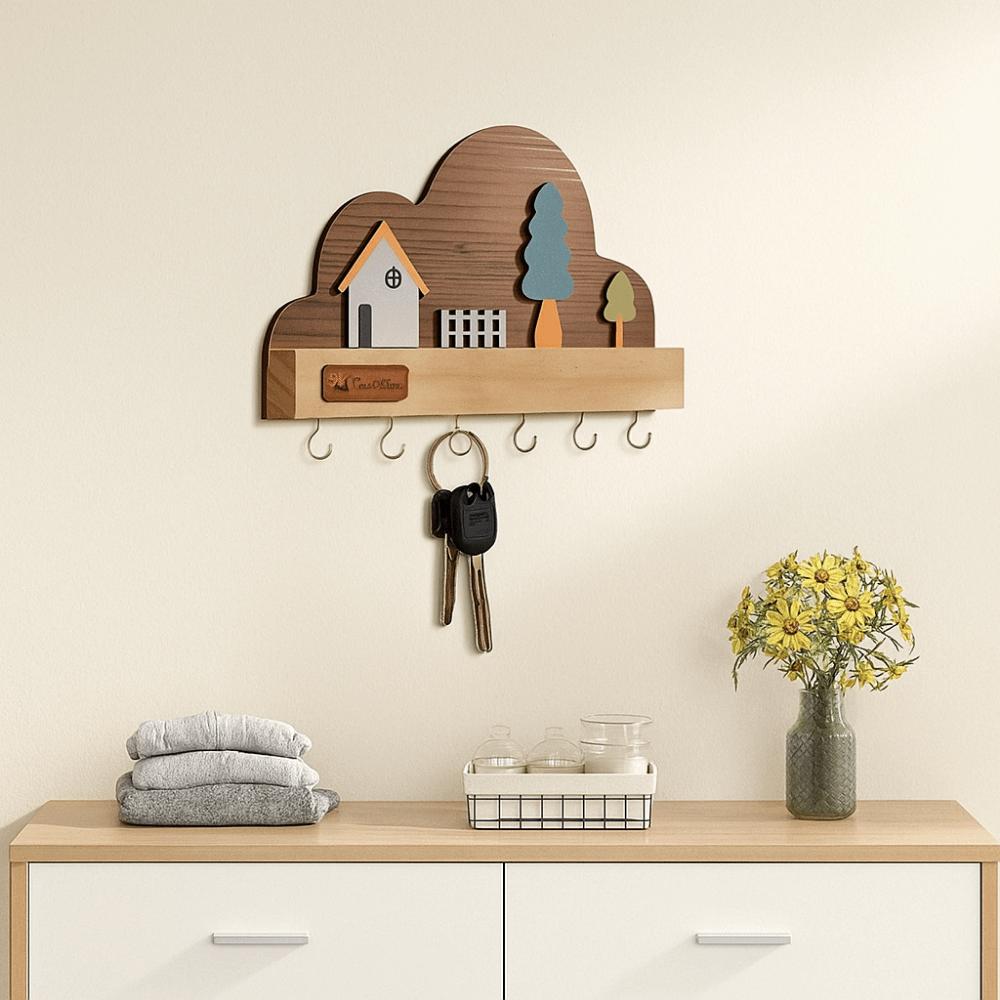 Держатель для ключей без сверления, из массива дерева, декоративный крючок, креативная вешалка для одежды, домашний декор