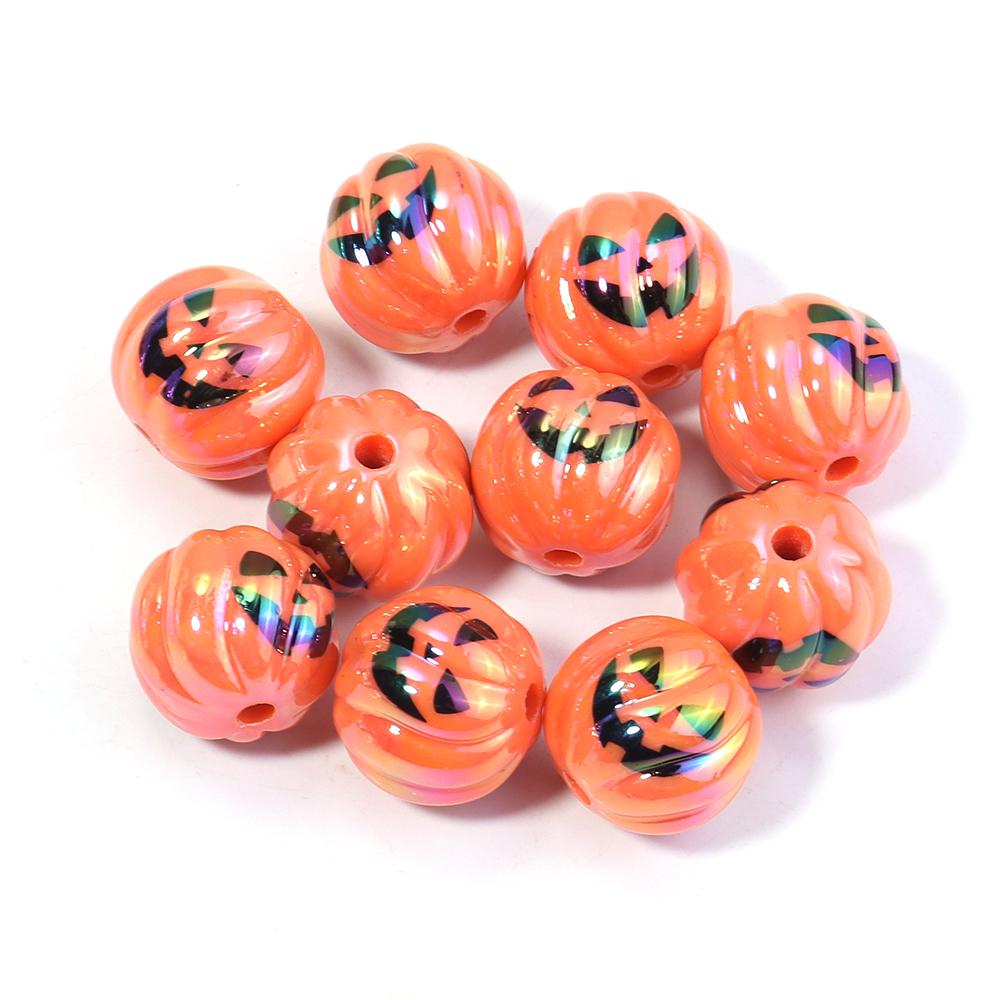 10pcs/lot Halloween Series Printed Beads Colorful Loose Round Heart Shape Acrylic Beads For DIY Charms Bracelet Necklace Jewelry