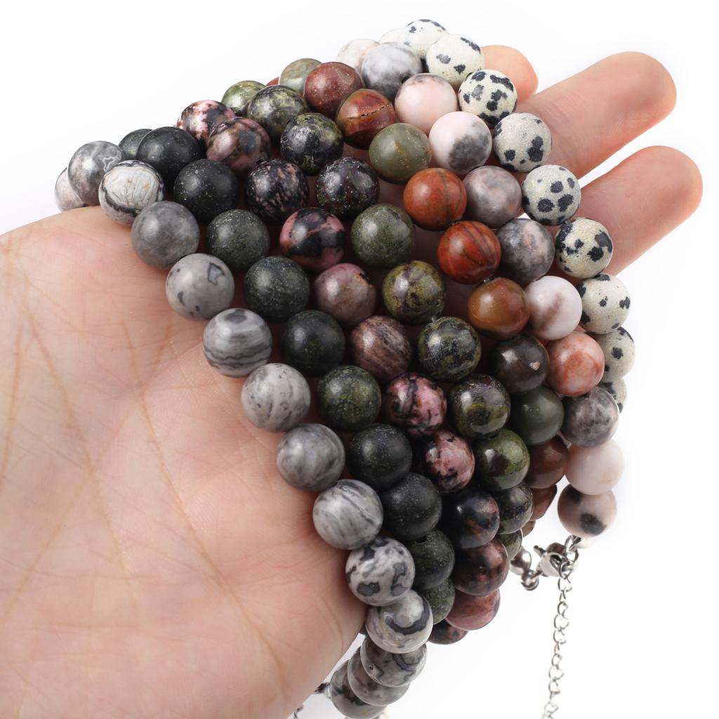 1Pc, Energy Natural Stone Round Beads Bracelet, Bohemian Style Reiki Healing Crystal Amethyst Agate Gemstone Bracelets for Women Men Jewelry Gifts