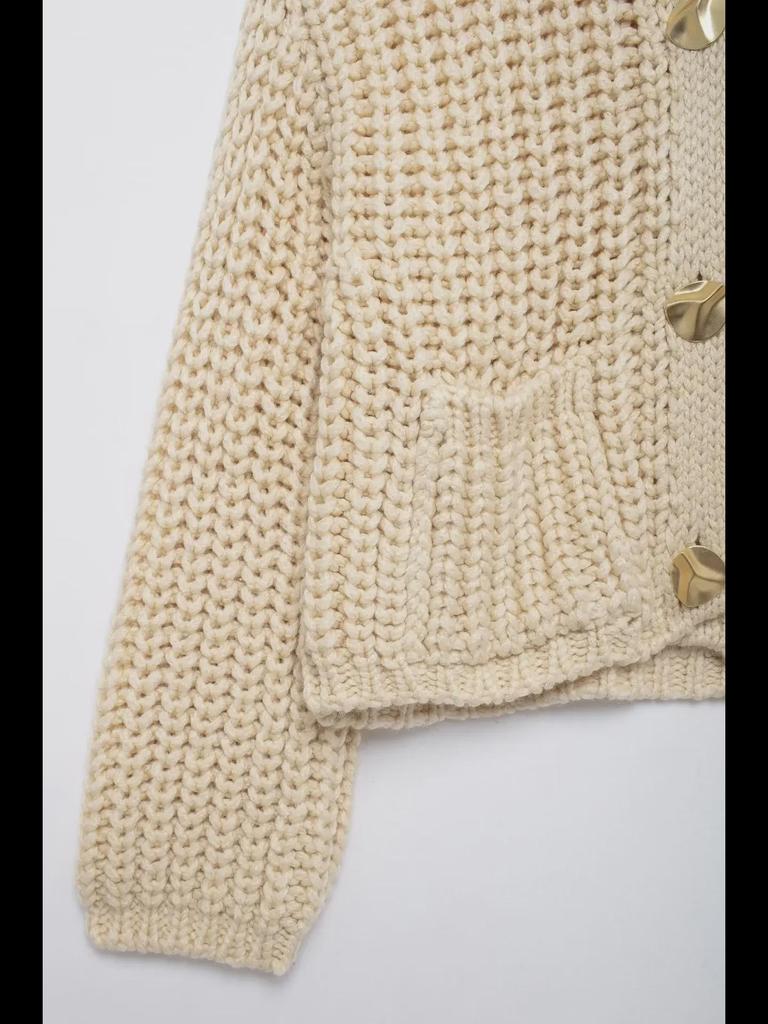 ZA Женский свитер-кардиган крупной вязки с круглым вырезом в европейском и американском стиле 5802113