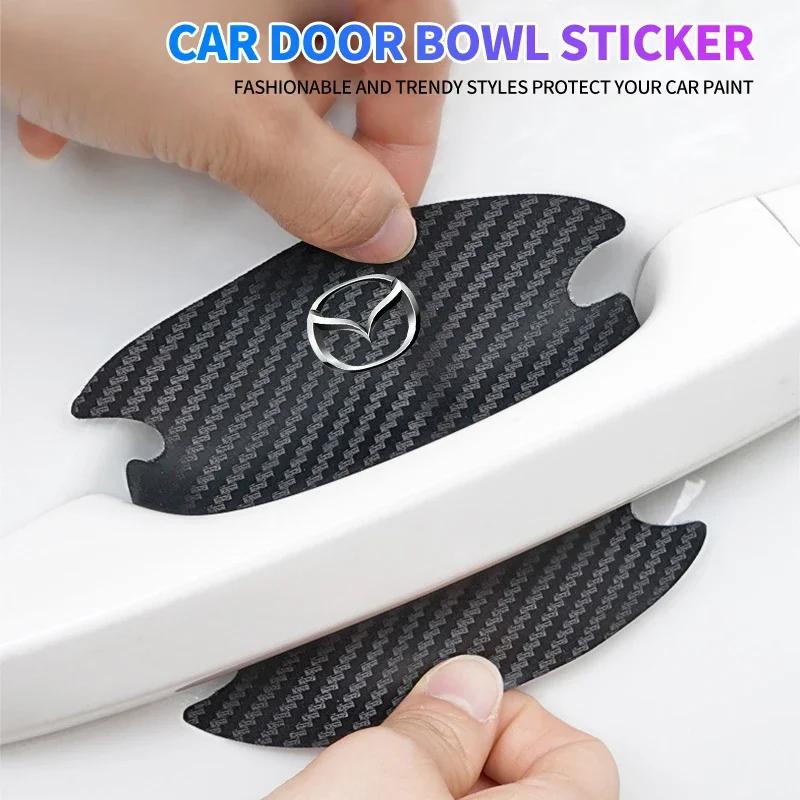 4 шт. Защитная наклейка на углубление дверной ручки автомобиля, защитная пленка для ручки двери, углеродное волокно, для Mazda 3 6 Atenza Axela Demio CX3 CX5 MP MS RX8