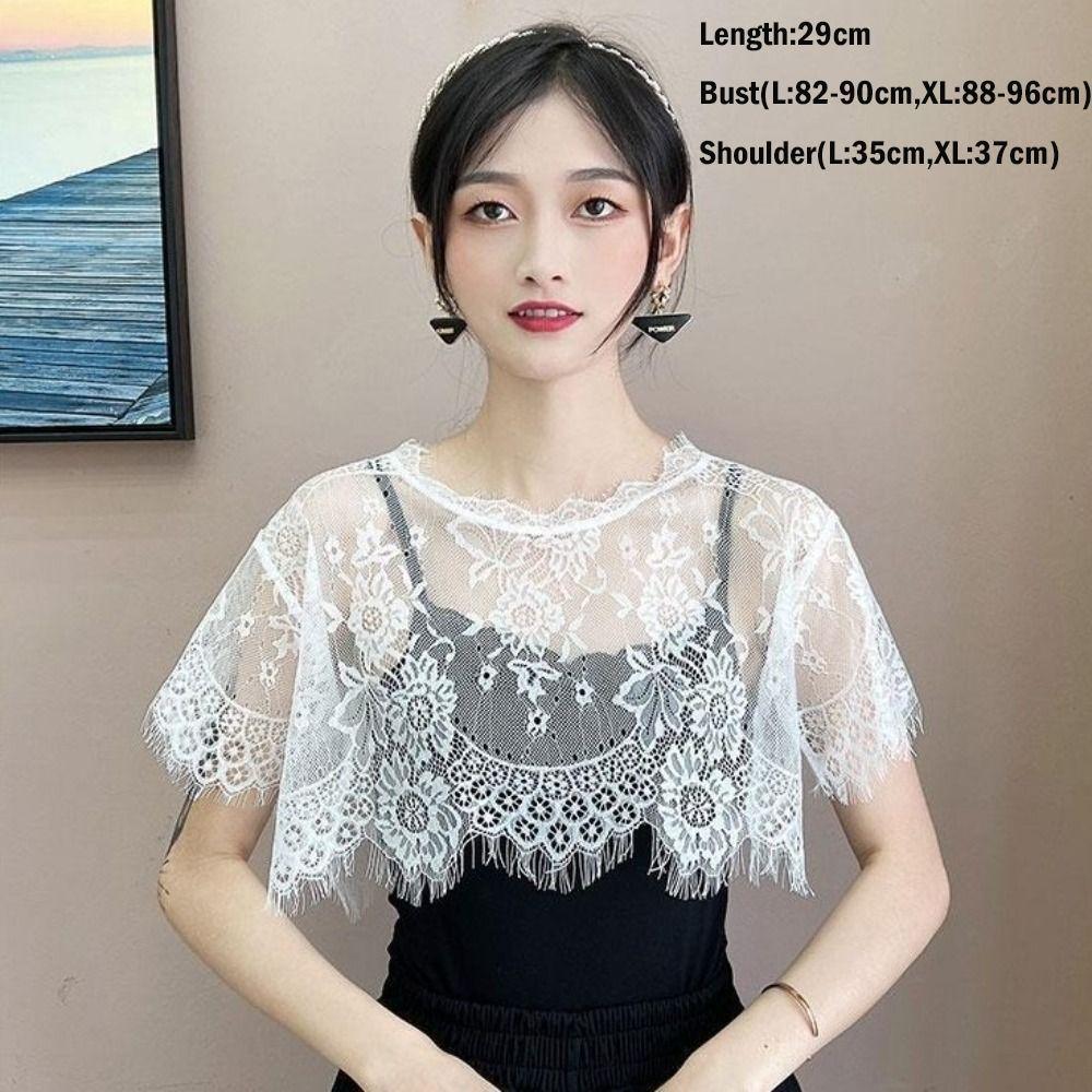 White Black Lace Shawl Lace Blouse Shoulders Scarf Fashion Fake Collar Cape Spring Autumn